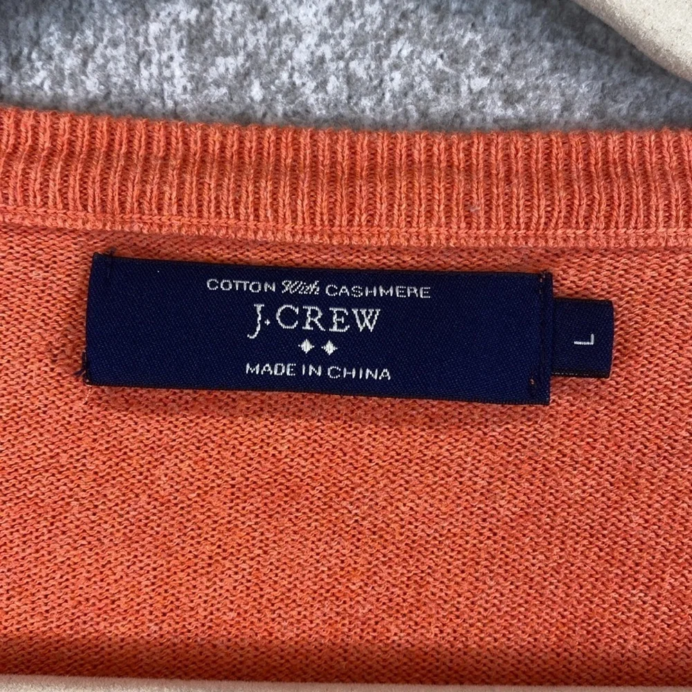 J. Crew cotton cashmere sweater fine knit orange L preppy colorful classic
